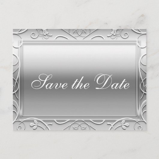 Silver Shiny Elegant Wedding Rett Date Postcard Ankündigungspostkarte (Vorderseite)
