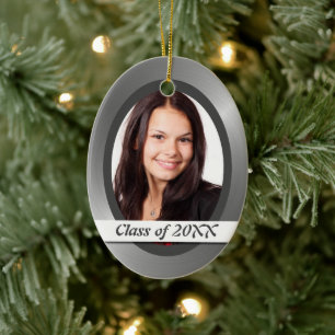 Silver Shiny Graduate Foto Template Ornament