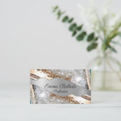 Silver Shiny Stone Glitzer Visitenkarte (Stehend Vorderseite)