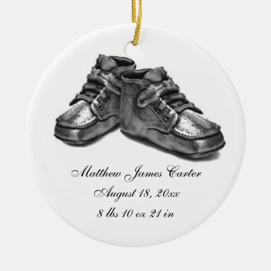 Silver Shoes Baby Birth First Christmas Keepake O Keramikornament (Vorne)