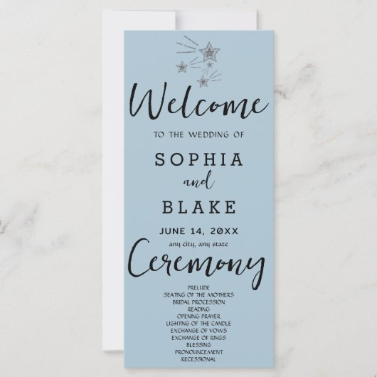 Silver Shooting Stars Blue Gray Wedding Program (Vorderseite)