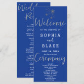 Silver Shooting Stars Dark Blue Wedding Program (Vorne/Hinten)
