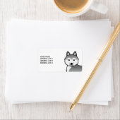 Silver Siberian Husky Hund & Custom Text Label Adressaufkleber (Insitu)