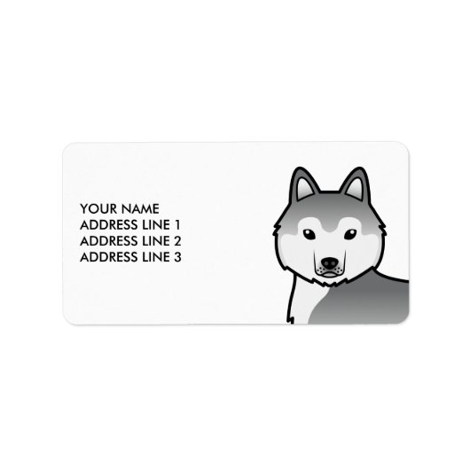 Silver Siberian Husky Hund & Custom Text Label Adressaufkleber (Vorne)