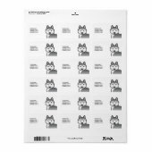Silver Siberian Husky Hund & Custom Text Label Adressaufkleber (Vorne)