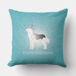Silver Siberian Husky Hund Happy Birthday Design Kissen