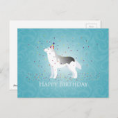 Silver Siberian Husky Hund Happy Birthday Design Postkarte (Vorne/Hinten)