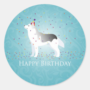 Silver Siberian Husky Hund Happy Birthday Design Runder Aufkleber