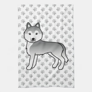Silver Siberian Husky Niedlich Cartoon Dog Geschirrtuch