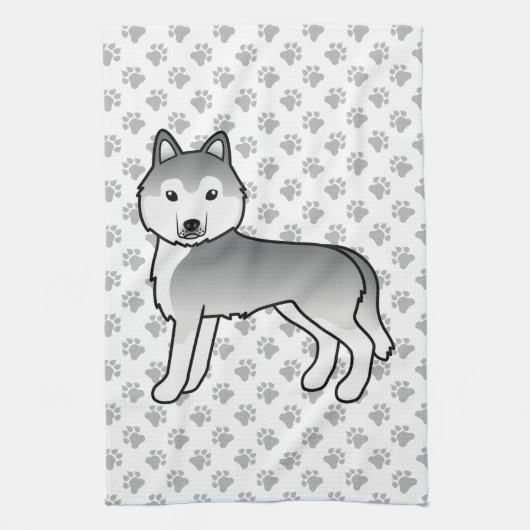 Silver Siberian Husky Niedlich Cartoon Dog Geschirrtuch (Vertikal)