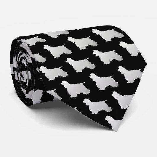 Silver Silhouette Cocker Spaniel Dog on Black Krawatte (Gerollt)