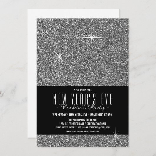 Silver Silver Party Einladung zum Silvester (Vorne/Hinten)