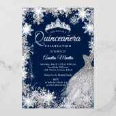 Silver Silver Winter Snowflake Quinceanera Foil Folieneinladung (Vorderseite)