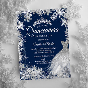Silver Silver Winter Snowflake Quinceanera Foil Folieneinladung