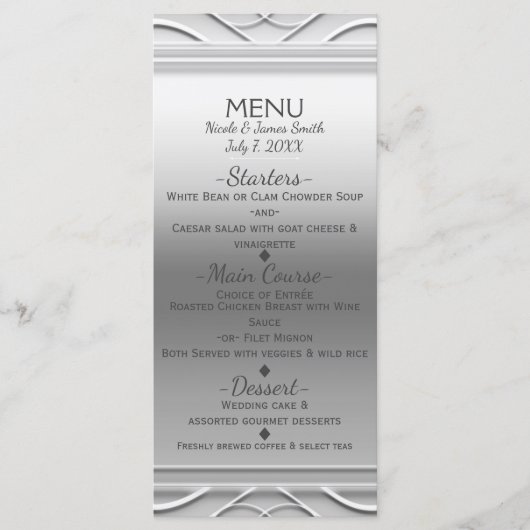 Silver Simple Elegante Chic Wedding Menu Card Menükarte (Vorderseite)