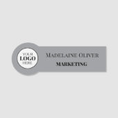 Silver Simple Employee Logo Namensschild (Vorderseite)