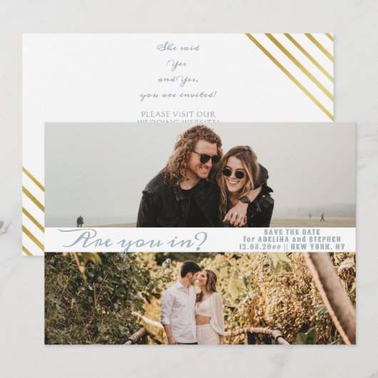 Silver Simple Script Two Foto Gallery QR CODE Save The Date (Vorne/Hinten)