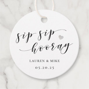 Silver Sip Sip Hooray Brautparty Flasche Wein Geschenkanhänger