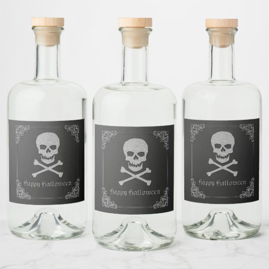 Silver Skull & Crossbones Halloween Alkoholflaschenetikett (Flaschen)