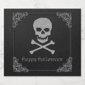Silver Skull & Crossbones Halloween Alkoholflaschenetikett (Einzelnes Label)