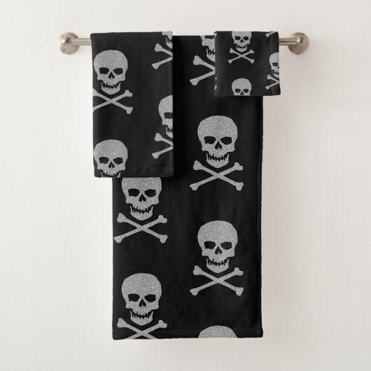 Silver Skull & Crossbones Halloween Badhandtuch Set (Insitu)