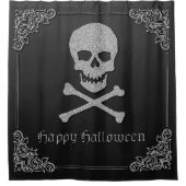 Silver Skull & Crossbones Halloween Duschvorhang (Vorderseite)