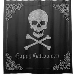 Silver Skull & Crossbones Halloween Duschvorhang