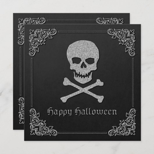 Silver Skull & Crossbones Halloween Einladung (Vorne/Hinten)