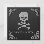Silver Skull & Crossbones Halloween Einladung (Vorderseite)