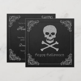 Silver Skull & Crossbones Halloween Einladung