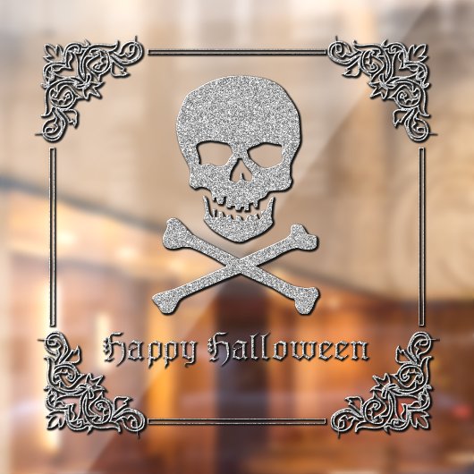 Silver Skull & Crossbones Halloween Fensteraufkleber (Blatt 2)