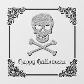 Silver Skull & Crossbones Halloween Fensteraufkleber (Blatt)