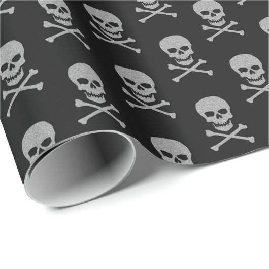 Silver Skull & Crossbones Halloween Geschenkpapier (Rolleneckpunkt)