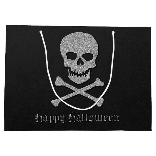 Silver Skull & Crossbones Halloween Große Geschenktüte (Rückseite)