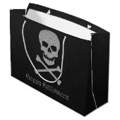 Silver Skull & Crossbones Halloween Große Geschenktüte (Rückseite Schrägansicht)
