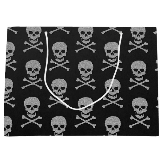 Silver Skull & Crossbones Halloween Große Geschenktüte (Vorderseite)