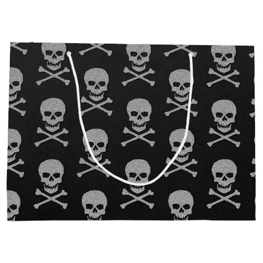 Silver Skull & Crossbones Halloween Große Geschenktüte (Rückseite)