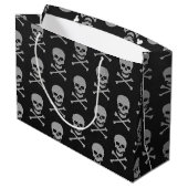 Silver Skull & Crossbones Halloween Große Geschenktüte (Rückseite Schrägansicht)