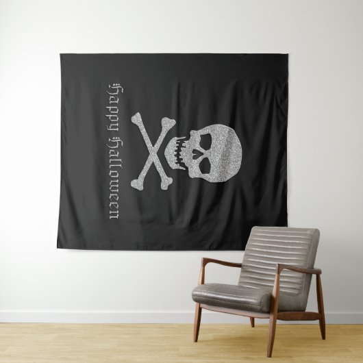 Silver Skull & Crossbones Halloween Hintergrund Wandteppich (Beispiel (Horizontal))