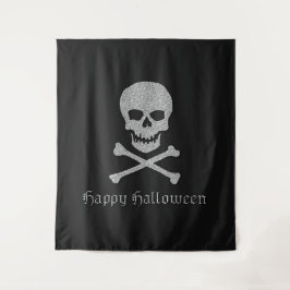 Silver Skull & Crossbones Halloween Hintergrund Wandteppich