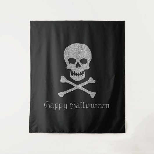 Silver Skull & Crossbones Halloween Hintergrund Wandteppich (Vorderseite)