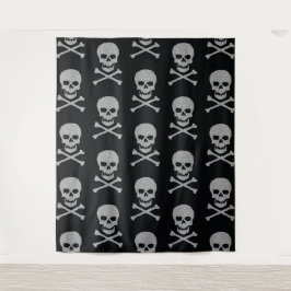 Silver Skull & Crossbones Halloween Hintergrund Wandteppich