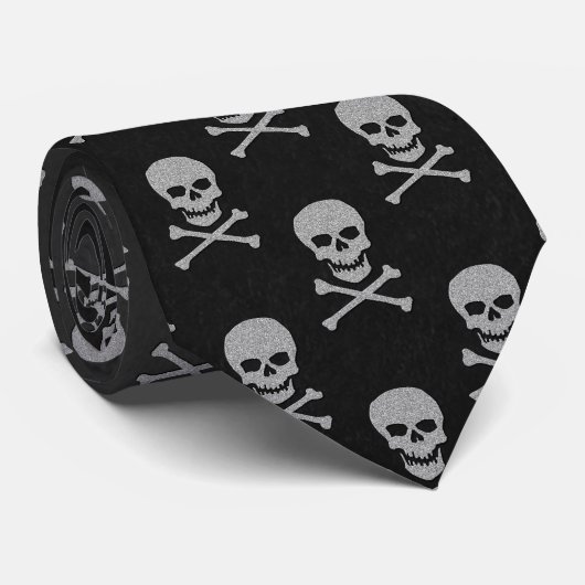 Silver Skull & Crossbones Halloween Krawatte (Gerollt)