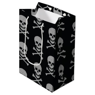 Silver Skull & Crossbones Halloween Mittlere Geschenktüte