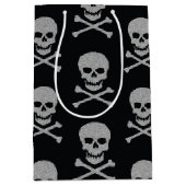 Silver Skull & Crossbones Halloween Mittlere Geschenktüte (Vorderseite)