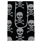 Silver Skull & Crossbones Halloween Mittlere Geschenktüte (Rückseite)