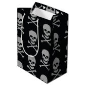 Silver Skull & Crossbones Halloween Mittlere Geschenktüte (Rückseite Schrägansicht)