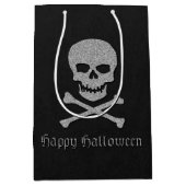 Silver Skull & Crossbones Halloween Mittlere Geschenktüte (Vorderseite)