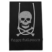 Silver Skull & Crossbones Halloween Mittlere Geschenktüte (Rückseite)