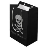 Silver Skull & Crossbones Halloween Mittlere Geschenktüte (Rückseite Schrägansicht)